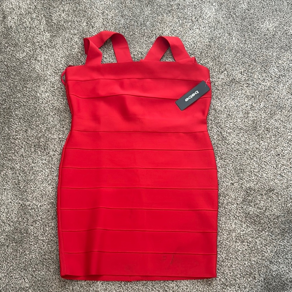 Bebe Red Ribbed Bodycon Mini Dress Cocktail, Womens size XL